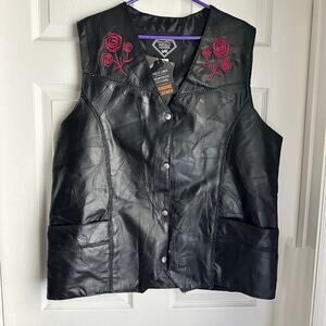 NWT Diamond Plate Buffalo Leather Vest Embroidered Roses Womens Size 5XL
